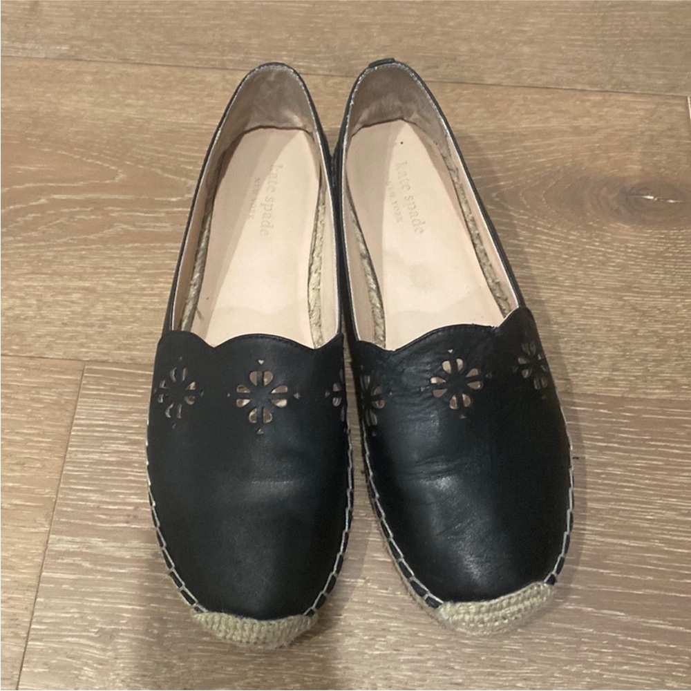 Kate Spade Black Espadrille Flats with Floral Cutouts